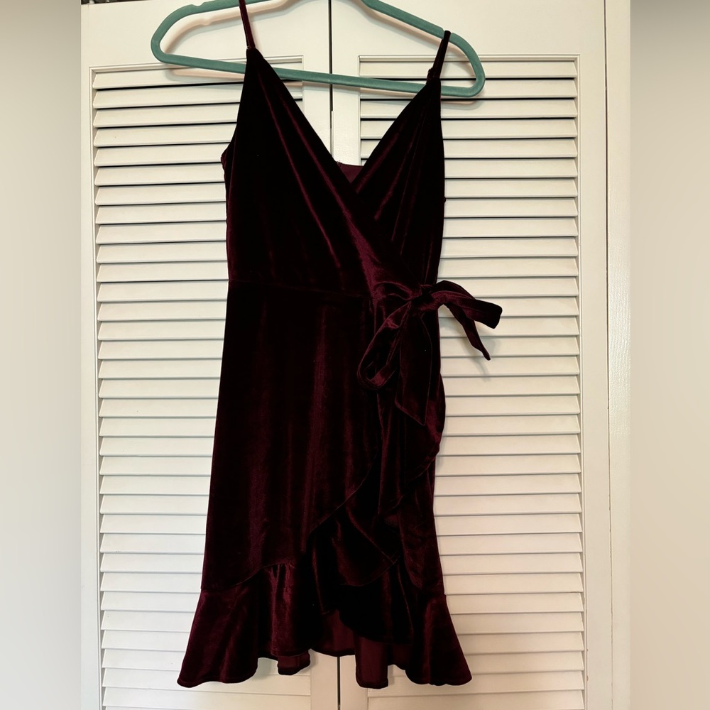 She + Sky Red Velvet Mini Dress